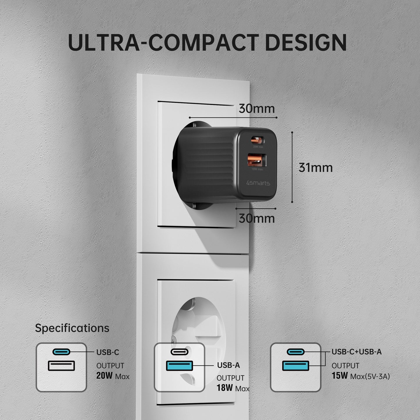 4smarts Netzladegerät VoltPlug Duos Mini PD 20W schwarz