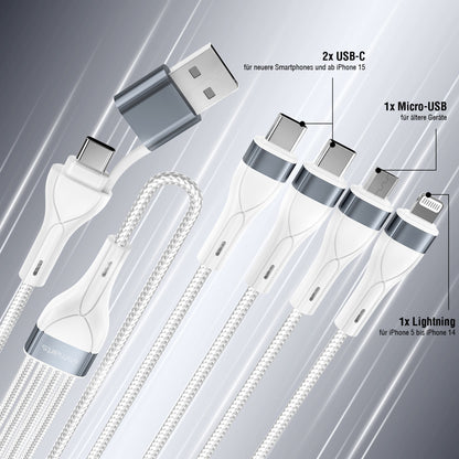 4smarts USB-C/A Multi-Ladekabel 4in2 25cm, weiß